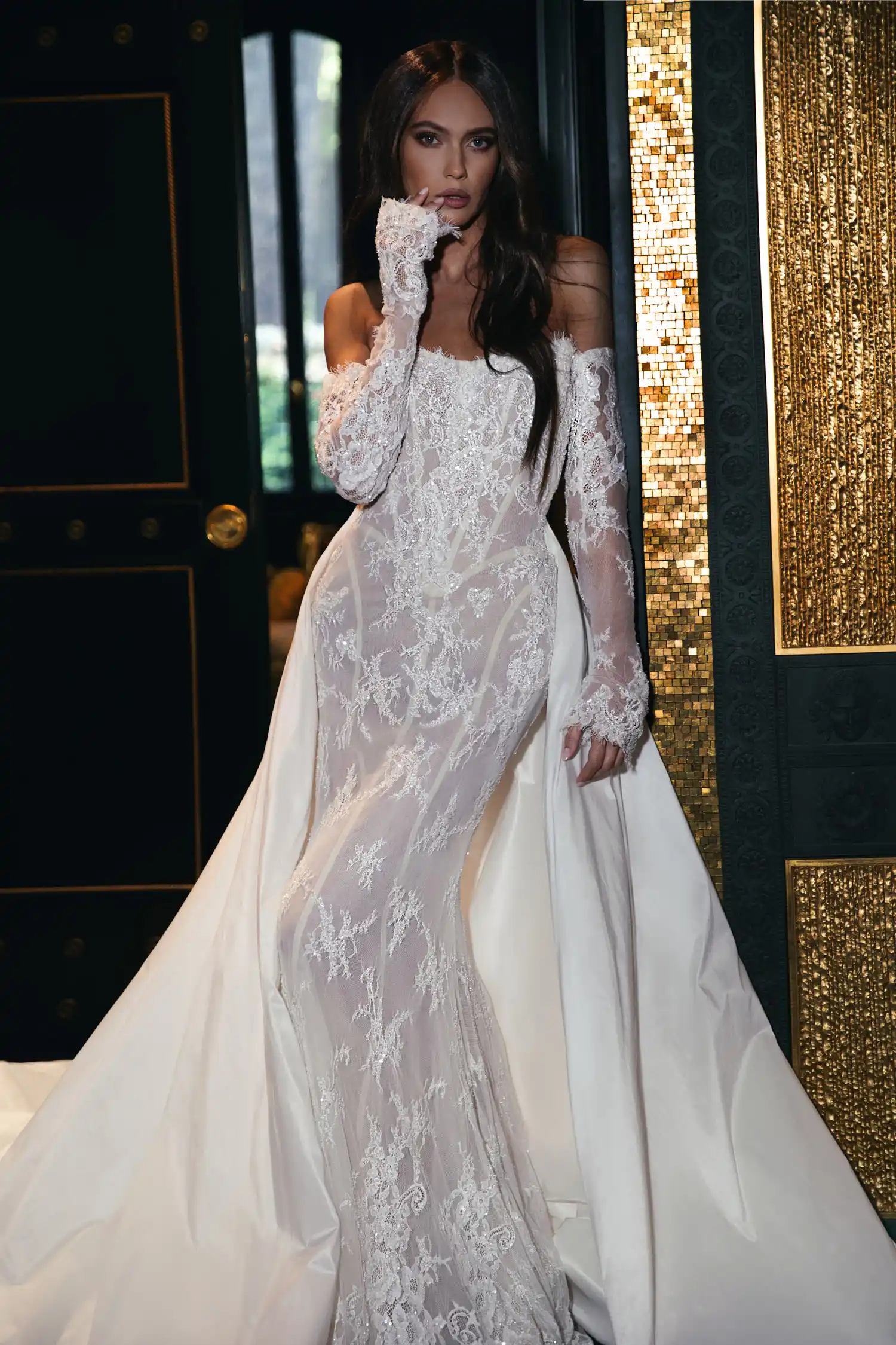 Kanten trouwjurk zeemeerminjurken met lange mouwen vestido de novia desmontable elegante witte vestidos tallas curvy alta costura