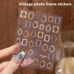 Vintage Photo Frame Border Boho 5D Soft Embossed Reliefs Self Adhesive Nail Art Decorations Stickers 3D Nail Decals