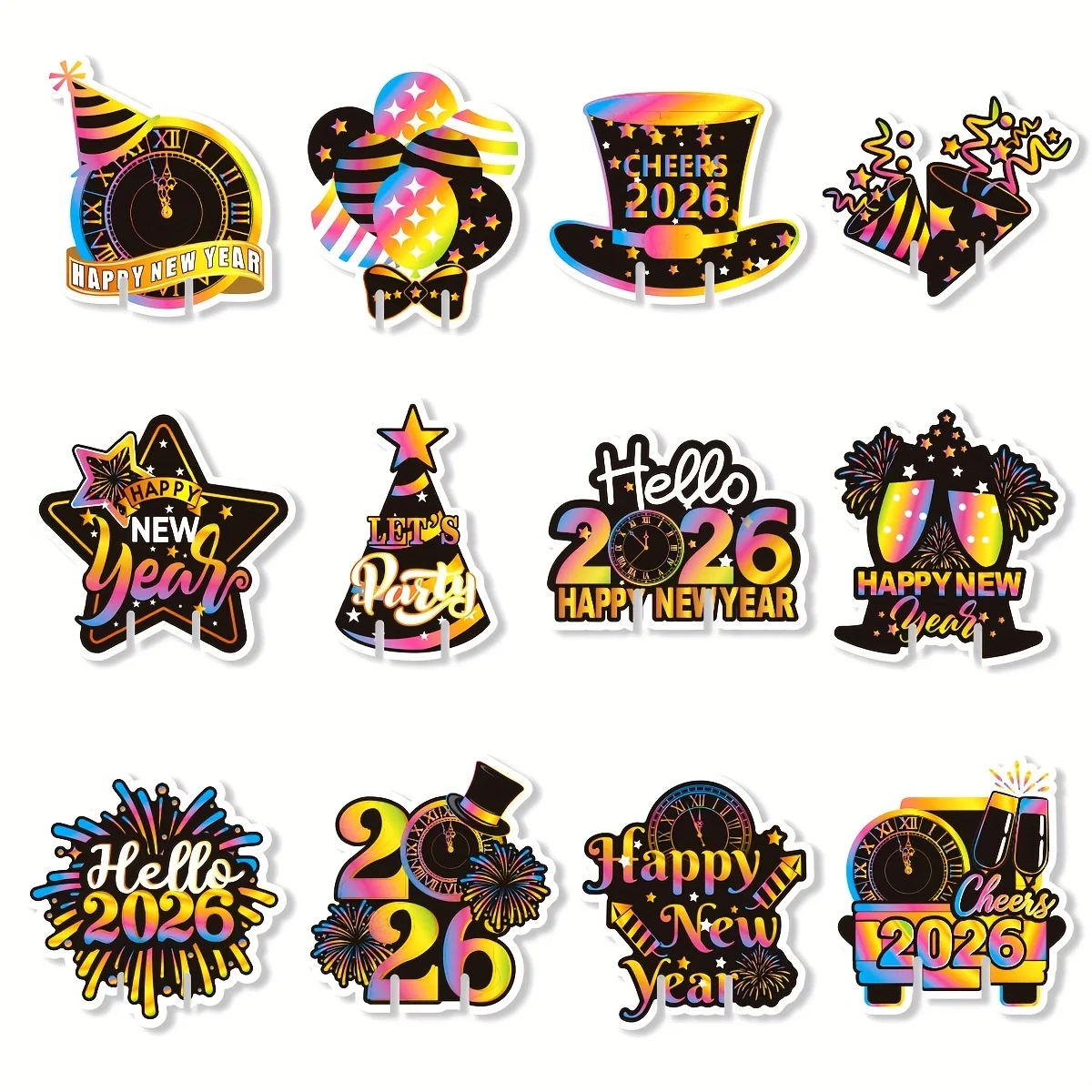 12 Stück Silvester Party Decora Weihnachtszubehör Frohes Neues Jahr Papier Champagnerglas Dekoration Karte 2026 Photo Booth Requisiten