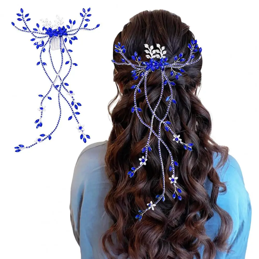 

Bridal Hair Comb with Crystal Stones And Tassel Chain Elegant Vine Design Wedding Hair Comb for Bridesmaids Updo Curls