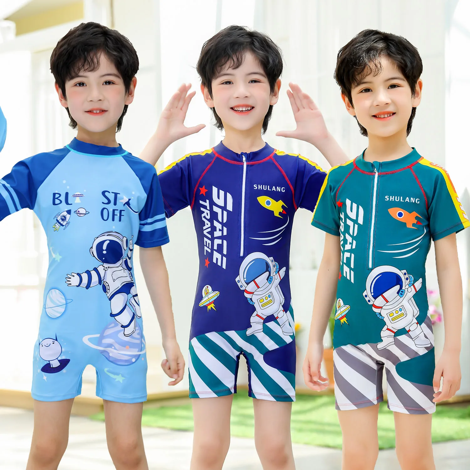 

Two Piece Swimwear for Boys 2026 New Solid Color Cartoon Print Quick-Drying Swimming Suit Swimming Cap