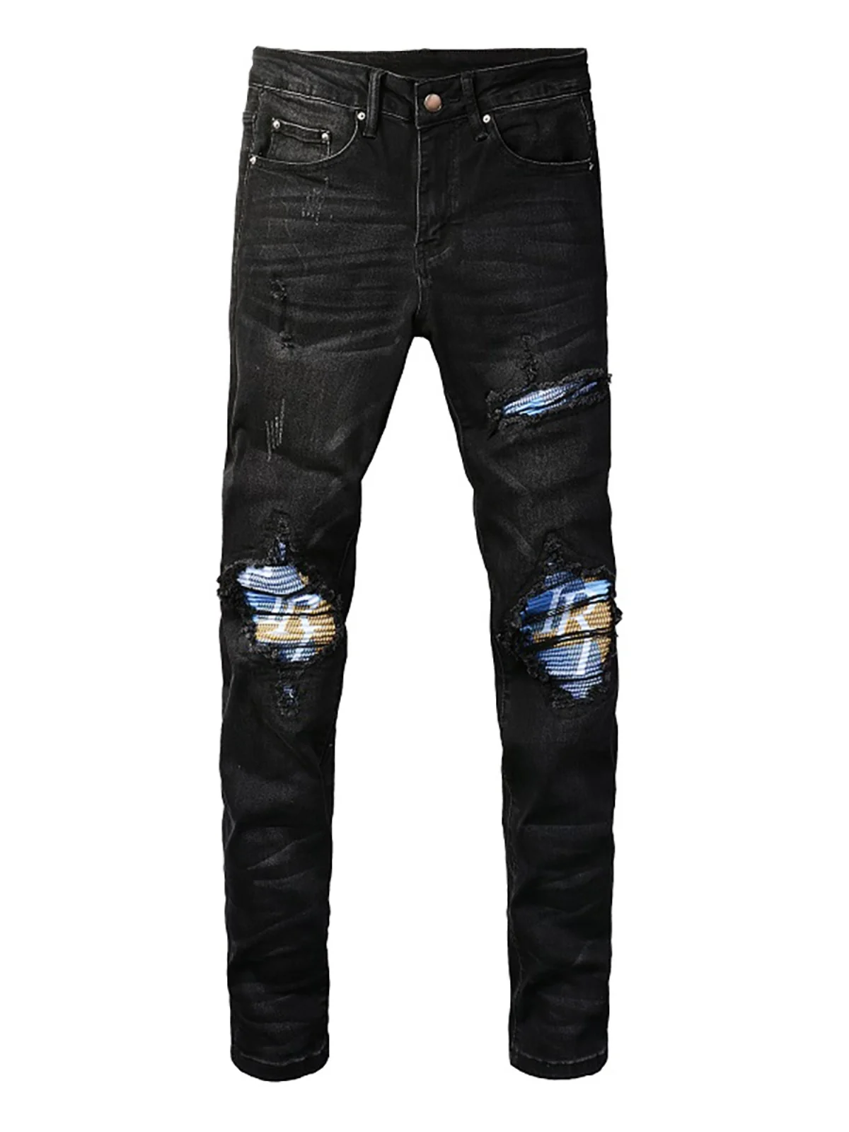 

Мужские джинсы Bla High Street с рваным эффектом, зауженные, AMR MX, американский стиль, длинные брюки, модная городская одежда, молодежный повседневный деним