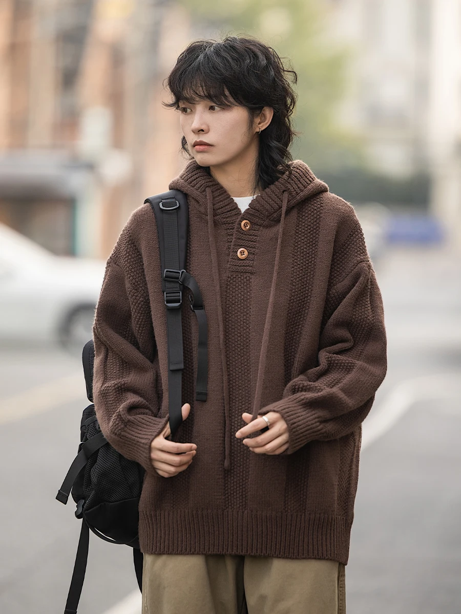 

Ретро-японский свитшот-худи в стиле оверсайз для осени и зимы, повседневная вязаная верхняя одежда, цветной худи для пар