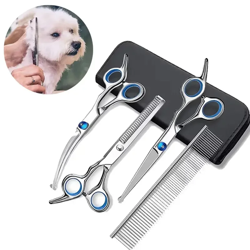 Tesoura Ambidestra Segura para Pets em Aço Inoxidável com Ponta Arredondada para Corte de Precisão em Cães