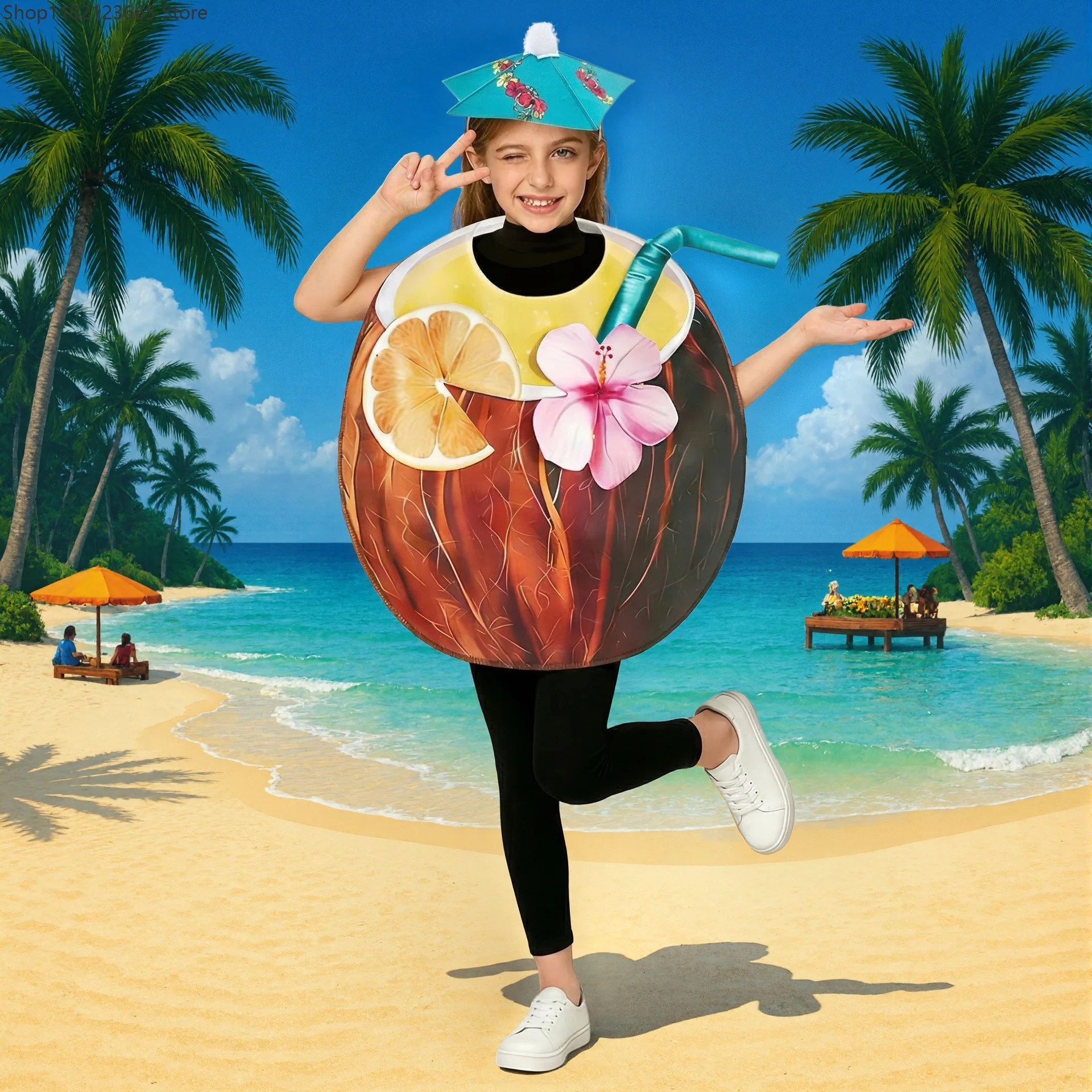 

Halloween Fun Enfant Fruit Costume Coconut Role Play Costume Carnival Party Puri Festival Costume Coconut Milk Cover-up Set 2026