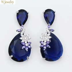 Dark Red Royalblue Water Drop Dangle Earrings for Women Elegant Jewelry Wedding Evening Party Office Lady Gift