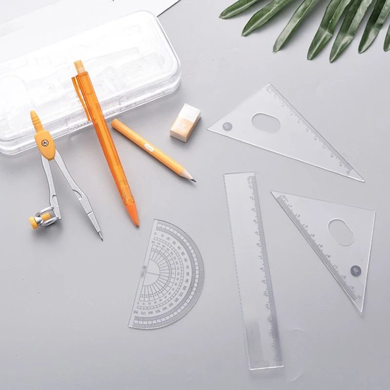 8pcs/Set Creative Ruler Sets For Students Stationery Pencil Sharpener Eraser Compass Exam Draw Tools School Office Supplies