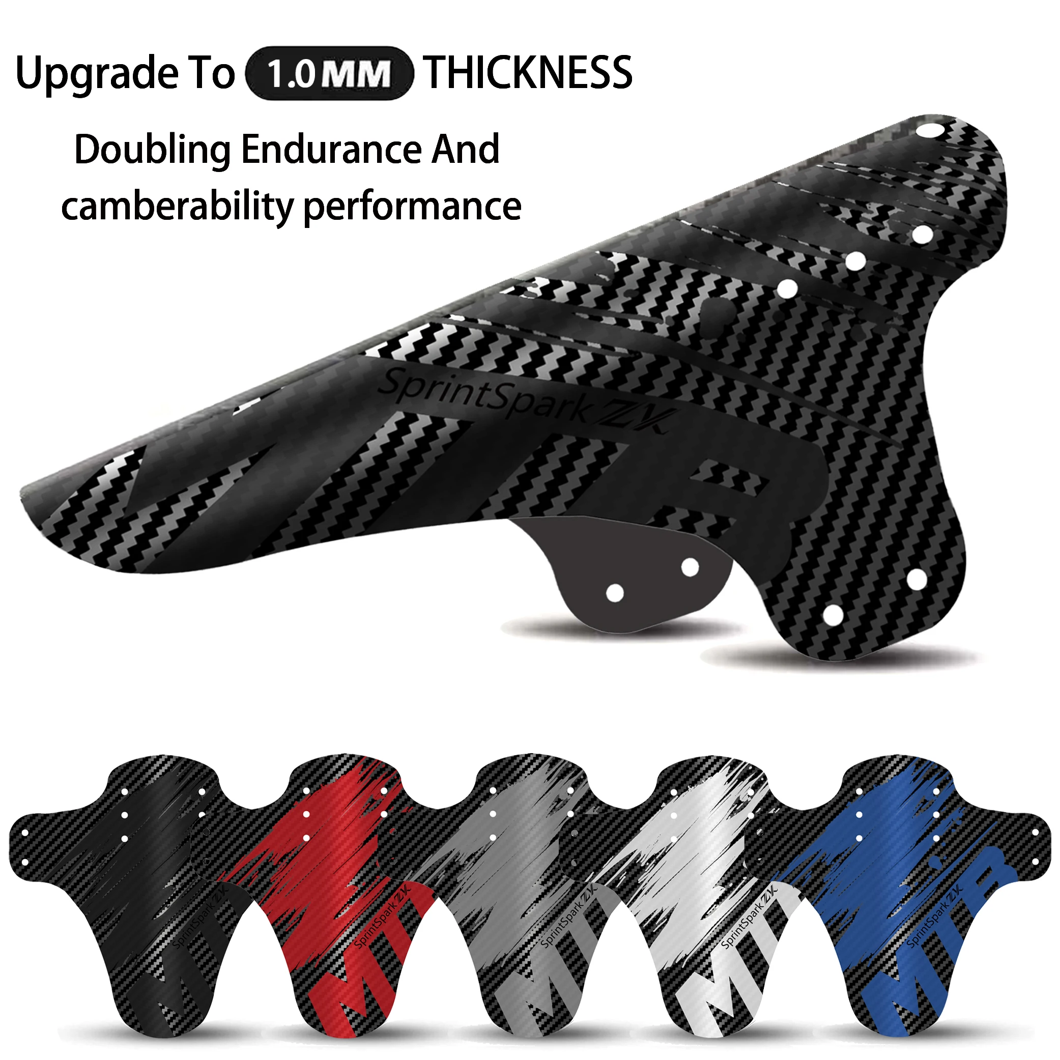 SprintSparkZK 1/2 Stück Fahrradschutzblech mit Carbon-Muster für Rennrad und Mountainbike, Vorder- und Hinterradschutz, Ultraleichtes MTB-Schutzblech – Detail 2
