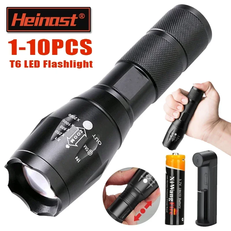 High Power T6 LED Flashlights Camping Torch 5 Light Modes Zoom Light Aluminum Alloys Waterproof Material External 18650 Battery