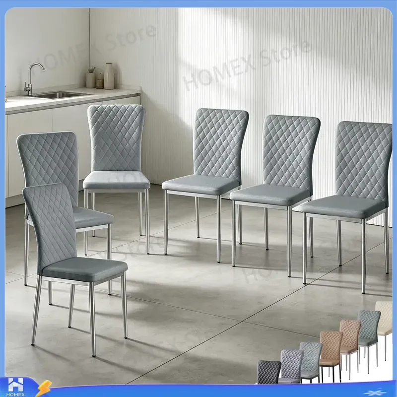 Faux Leather Dining Chairs Set of 4 6 Modern High Back Armless Kitchen Chair with Chrome Legs Cushioned Seat for Living Room