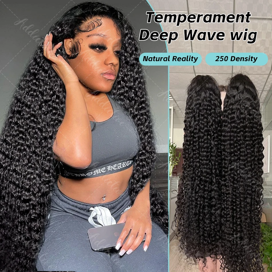 250% Deep Wave 13x6 Lace Frontal Human Hair Wigs Transparent Brazilian Remy 30 40 Inch Water Wave 13x4 Lace Front Wig For Women