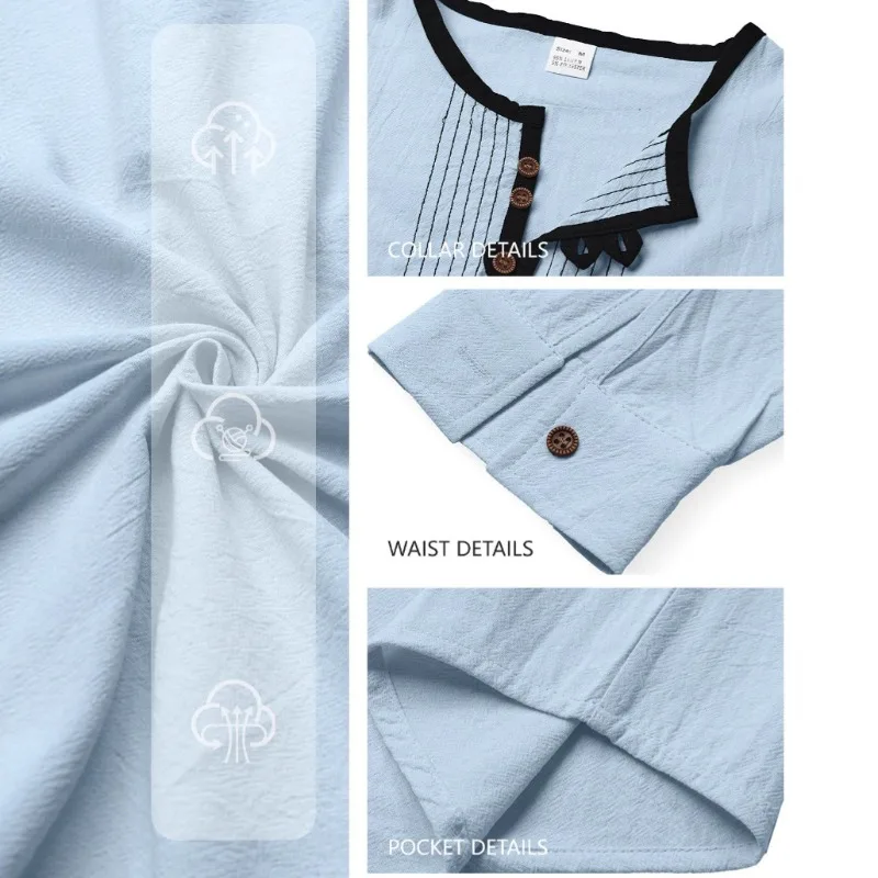 Men's Cotton T-shirt Cotton Long-sleeve Top Spring Summer Tees Vacation Casual T-shirt Button Pullover Black Gray White Khaki