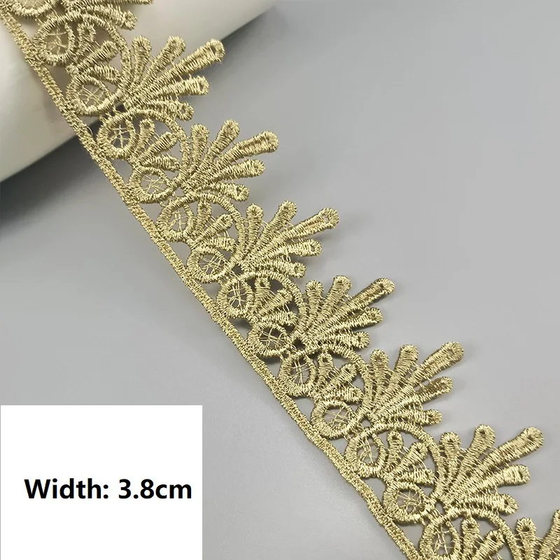 Gold Lace Trim Applique for Wedding Dresses, Luxury Embroidery, Light Gold Ribbon, 2Yards/Lot