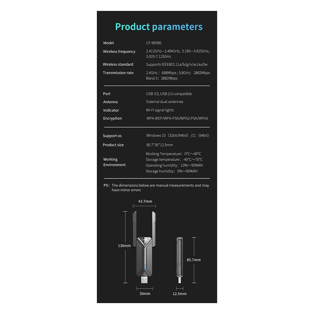 WiFi7 USB Adapter BE6500 WiFi Card 5G 6G USB3.0 Wireless Network Card USB Wifi 7 Adaptador AX5400 for PC Laptop