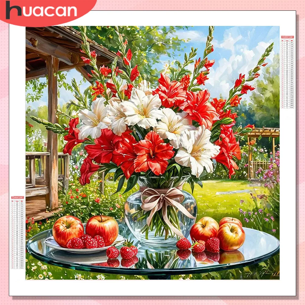 HUACAN Diamantmalerei Lilienblume Vollflächiges Handwerk DIY Obst Küche Diamantmosaik Blumenmotive Quadratische und Runde Sets