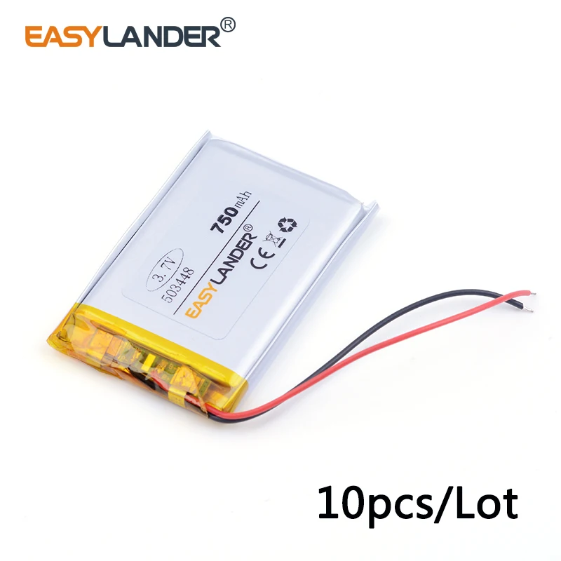 

10pcs /Lot 503448 750mah 3.7v lithium Li ion polymer rechargeable battery For mp3 mp4 mp5 phone recorder Sports bracelet 053448