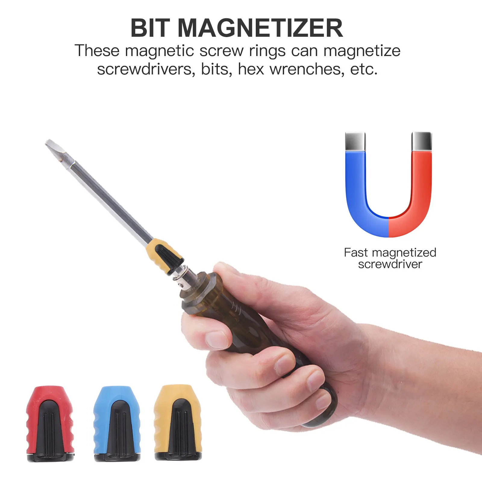 

3 Pcs Screwdriver Head Magnetizer Magnetic Bit Holder Tool Magnetization Set Plastic Ring