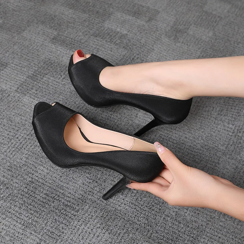 Women High Heels Party Platform Shoes Fish Mouth Spring Pumps Woman Open Toe Slip on Thin Heels Female Dress Shoes Small Size 32