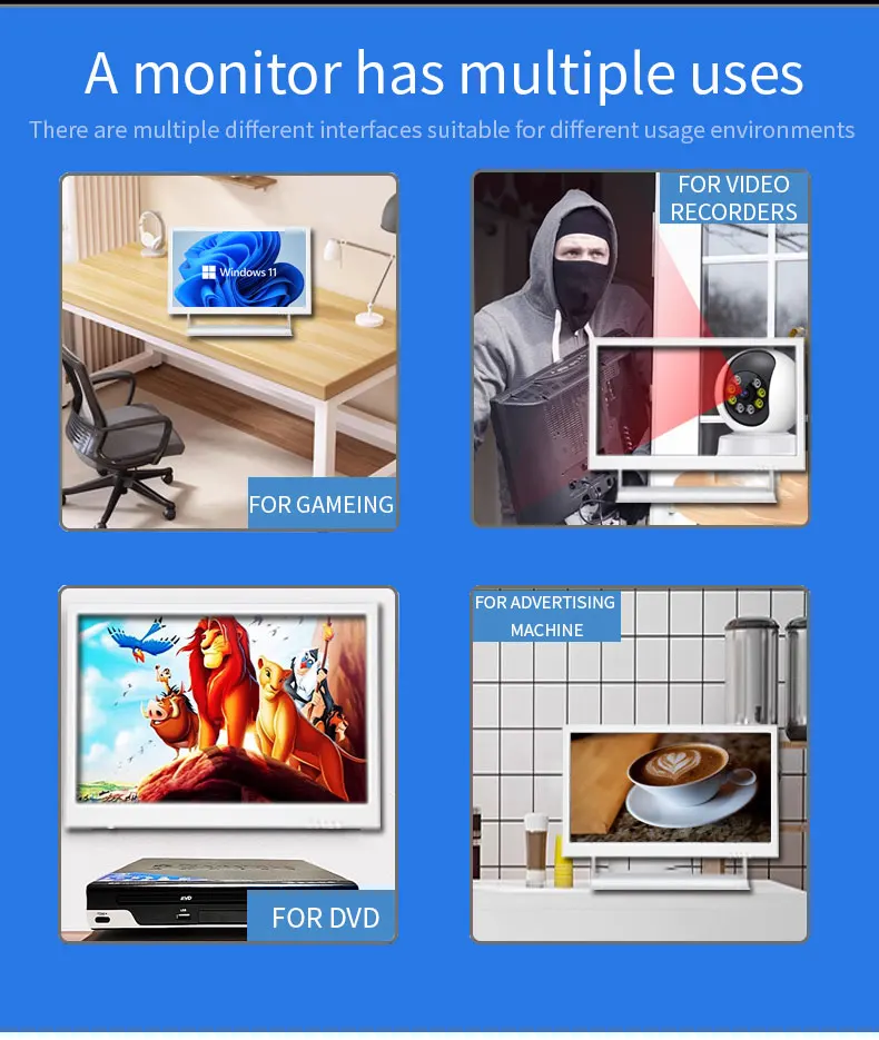 백색 보안 LCD 모니터, HDMI VGA, BNC 컴퓨터, POS, 산업용 HD, 10.1 인치, 13.3 인치, 15.6 인치
