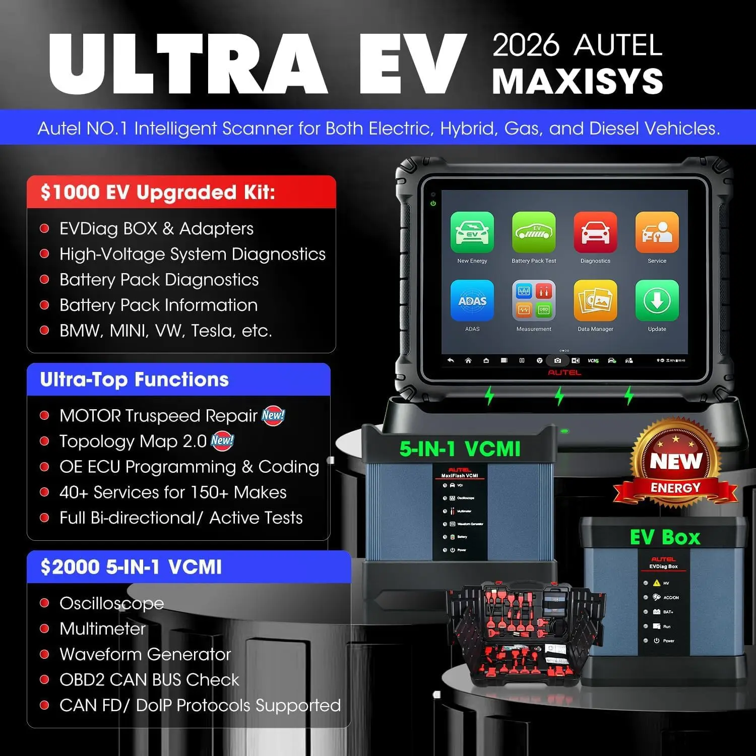 Autel MaxiSys Ultra EV Intelligentes Diagnosegerät 5in1 VCMI ECU-Programmierung Mit EVDiag Kit Hochspannungssystem- & Batterieanalyse – Detail 1