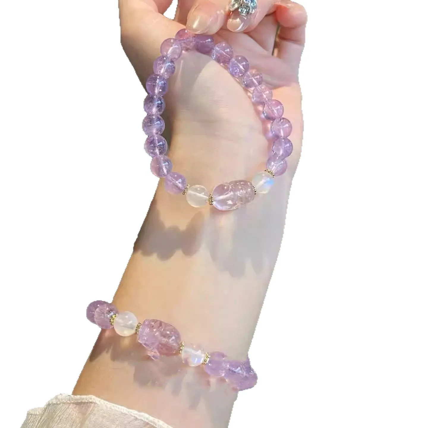 Chinese Style Natural Amethyst Azeztulite Blue Moonstone Bracelet Hand Carved Pixiu Luck Wealth Blessing Jewelry For Women Ideal