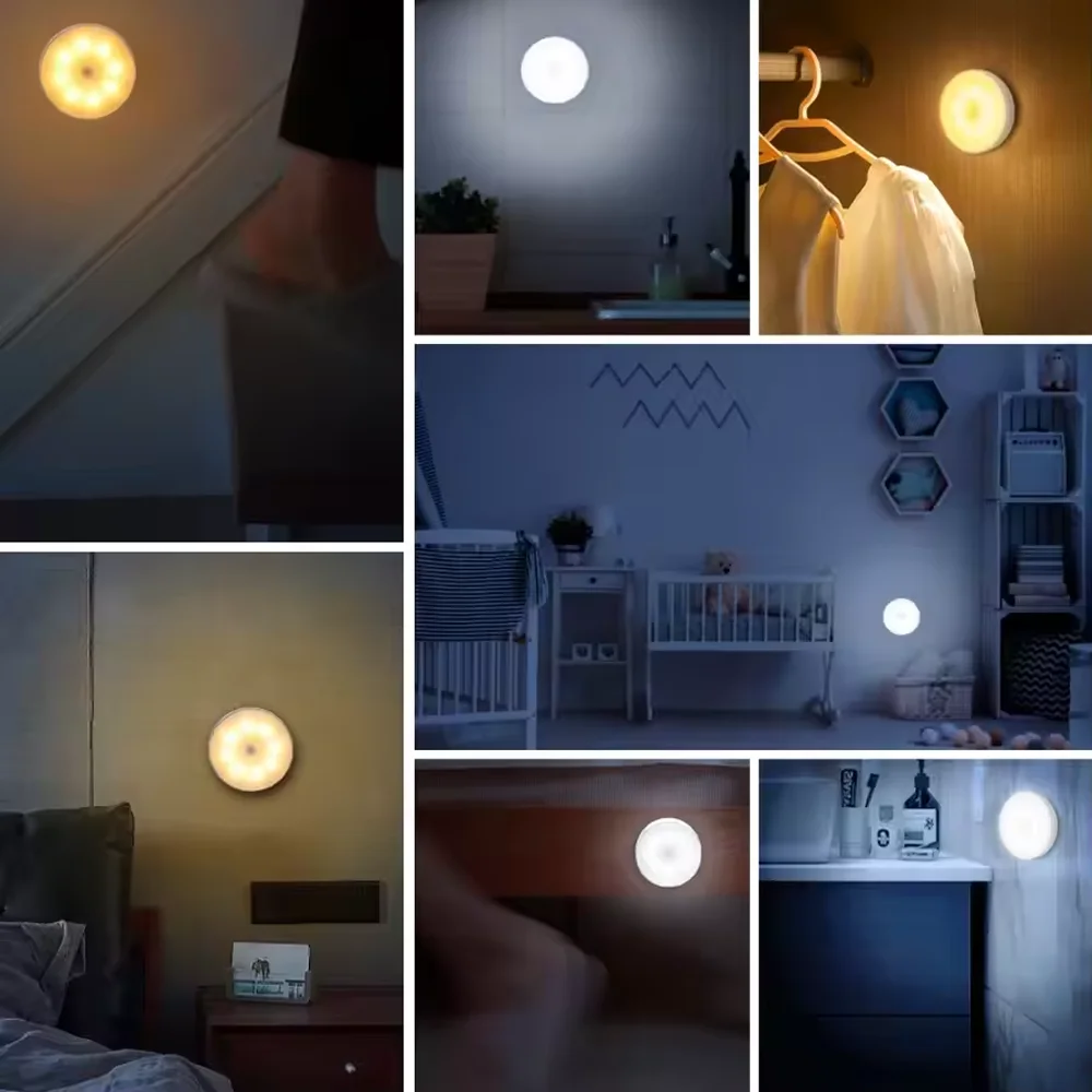 2~6 Pack Motion Sensor LED Night Light USB Rechargeable 3 Color Night Lamp Cabinet Wardrobe Lamp Staircase Wireless Closet Light