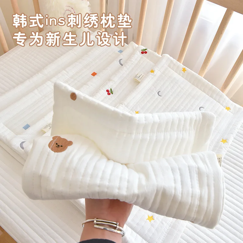 

Baby Pure Cotton Pillow Cushion Quilted Embroidered Cotton Clip Cloud Pillow Newborn Pillow Anti Spitting Flat Pillows