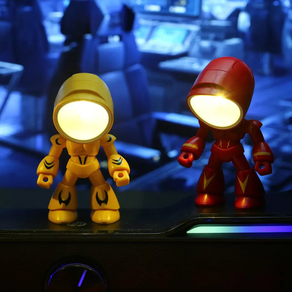 PVC Button Battery Robot Lamp Small Desk Kids Night Light LED Decorative Bedroom Table Lights Warm Child Room Lighting