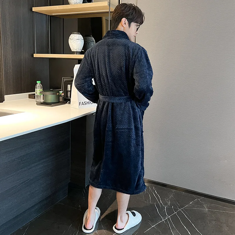 Nightwear Winter Thickened Men's Coral Velvet Pajamas Winter Plush Thick Flannel Home Clothing Towel Men's Bathrobe Bath Robe