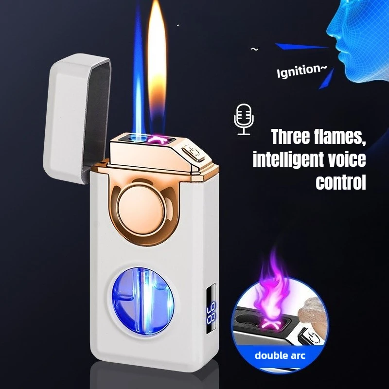 

Smart Voice-controlled Three-flame Adjustable Lighter, with Visible Fuel Window, Inflatable, Rechargeable, and Windproof Lighter