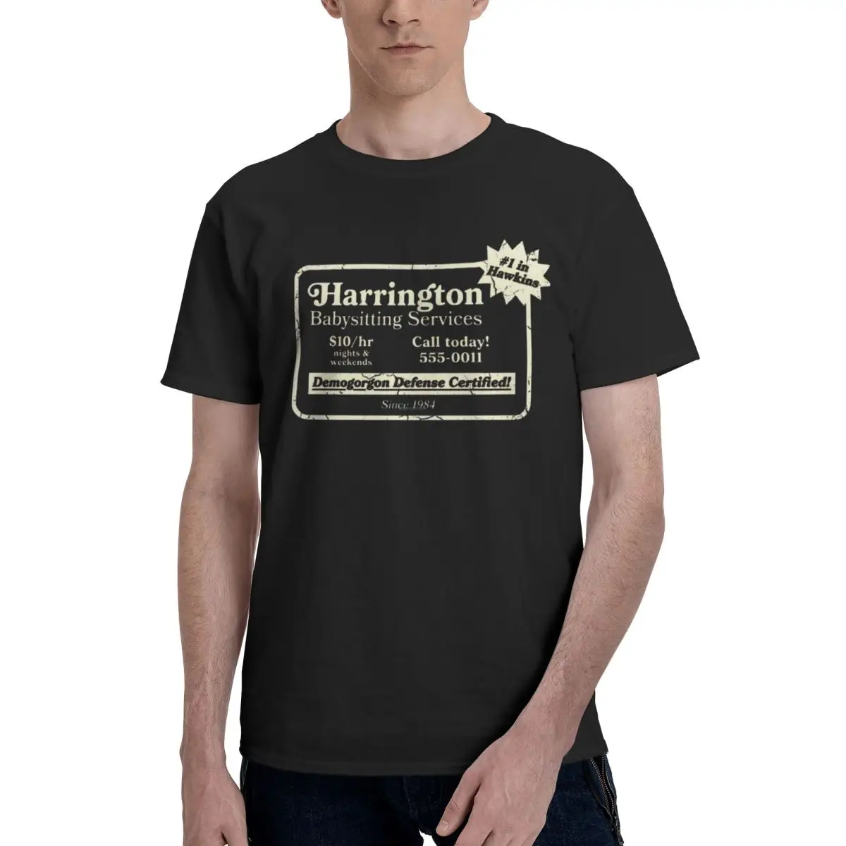 Men Steve Harrington Babysitter Service Vintage T Shirt Streetwear O-neck Cotton Shirts