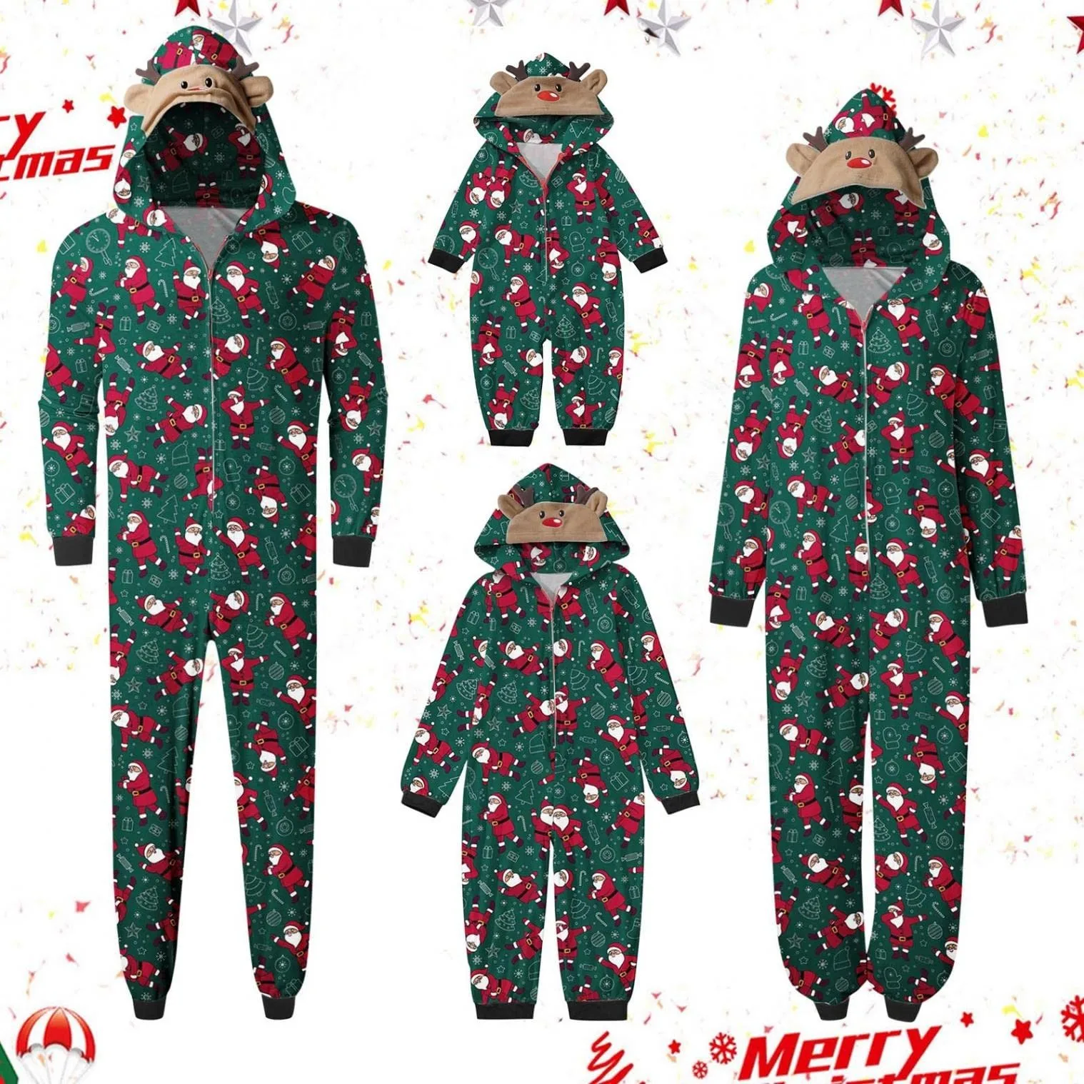 Family Matching Onesie Pajamas Hot Sal Reindeer Hooded Jumpsuit Best Seller Santa Print Loungewear Christmas Pajama Sets 2026 T1