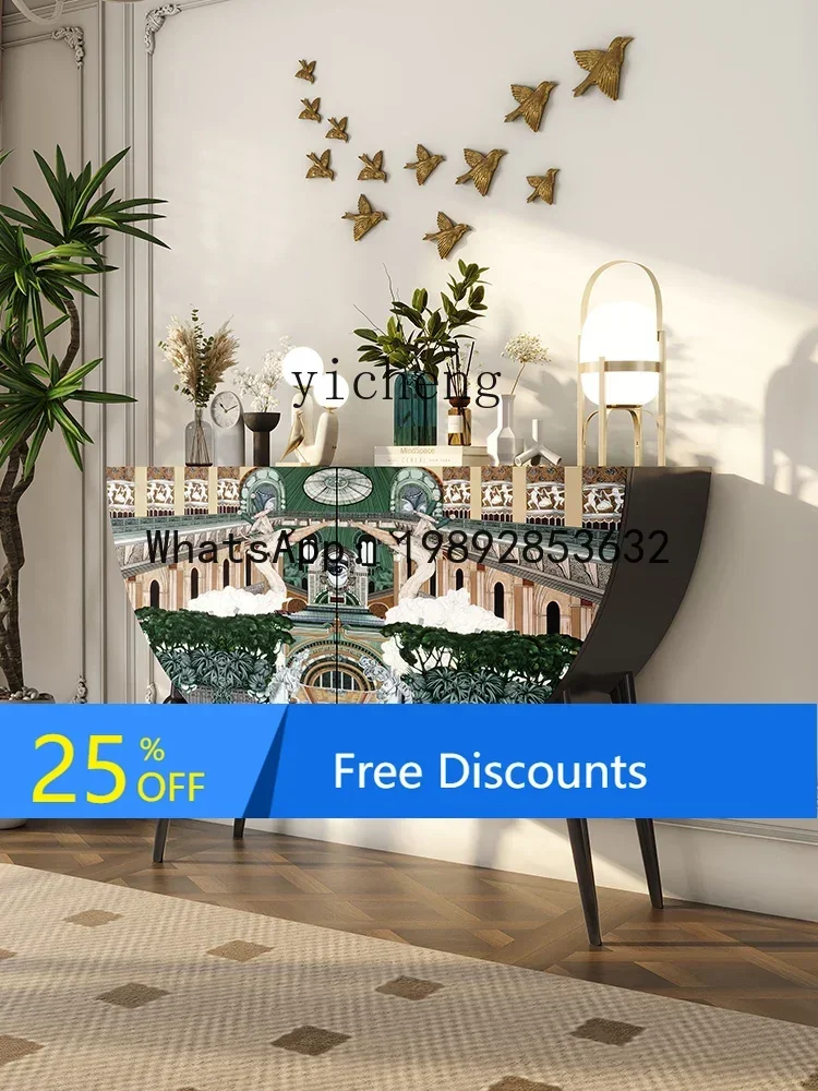 

LYY Painted Sideboard Cabinet Curio Cabinet Living Room Semicircle Solid Wood Entrance Cabinet