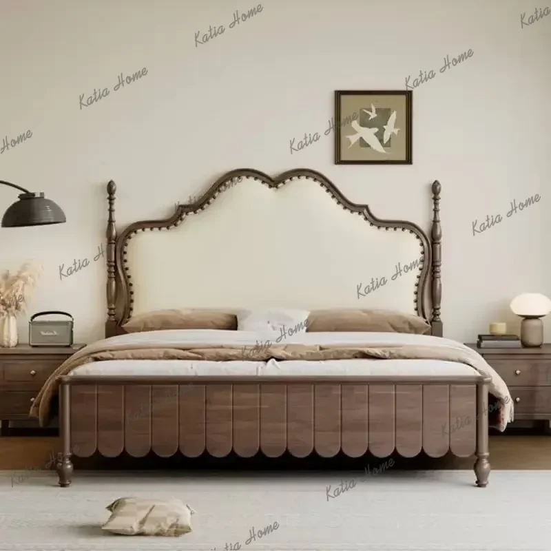 Luxury Nordic Queen Bed Drawers European Pretty Modern Headboards Frame Beds Bedroom Solid Wood