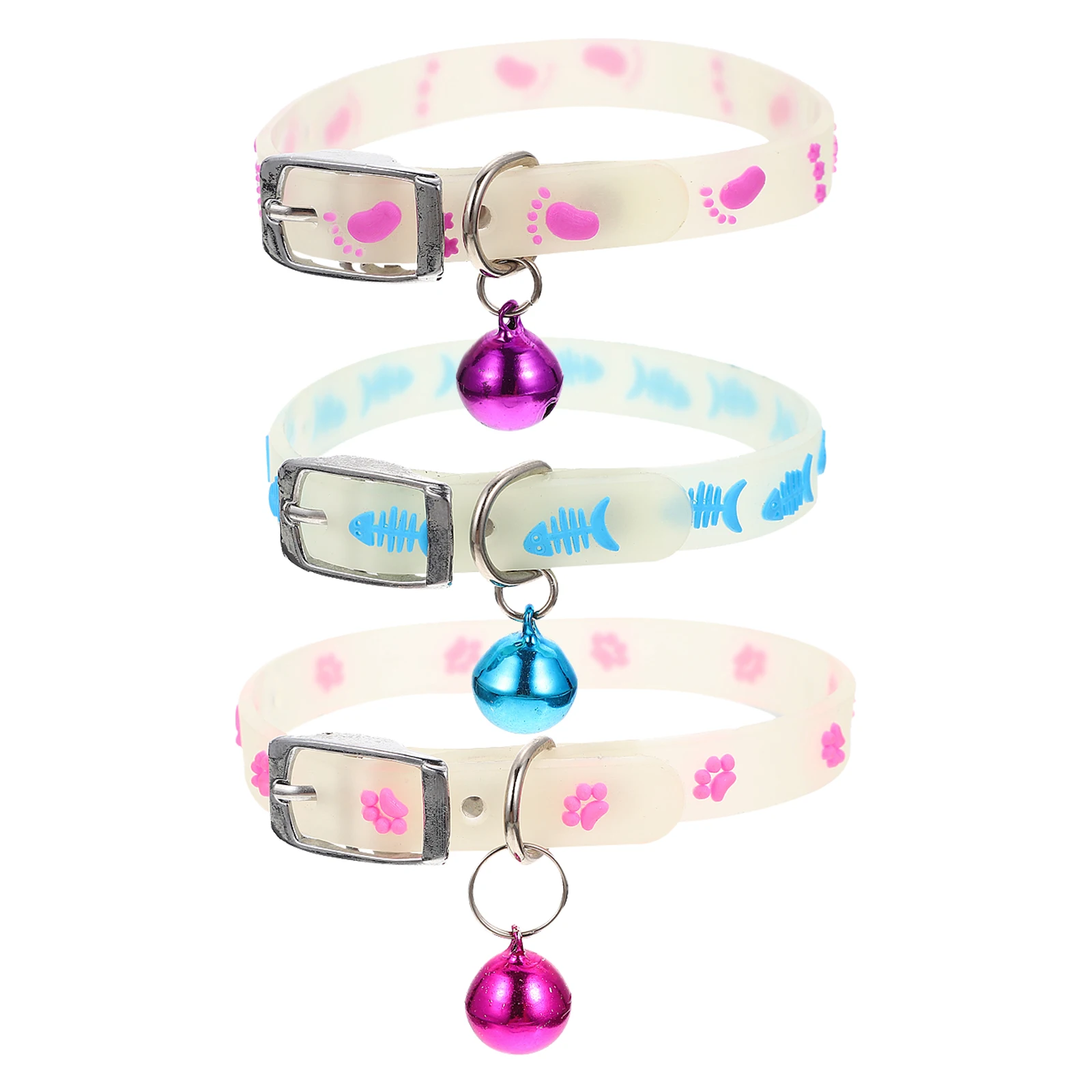 

3pcs Fluorescent Pet Collar Adjustable For Cat Puppy Small Dog With Bell Night Collar Anti-Lost Chic Design Party Photo Shoot