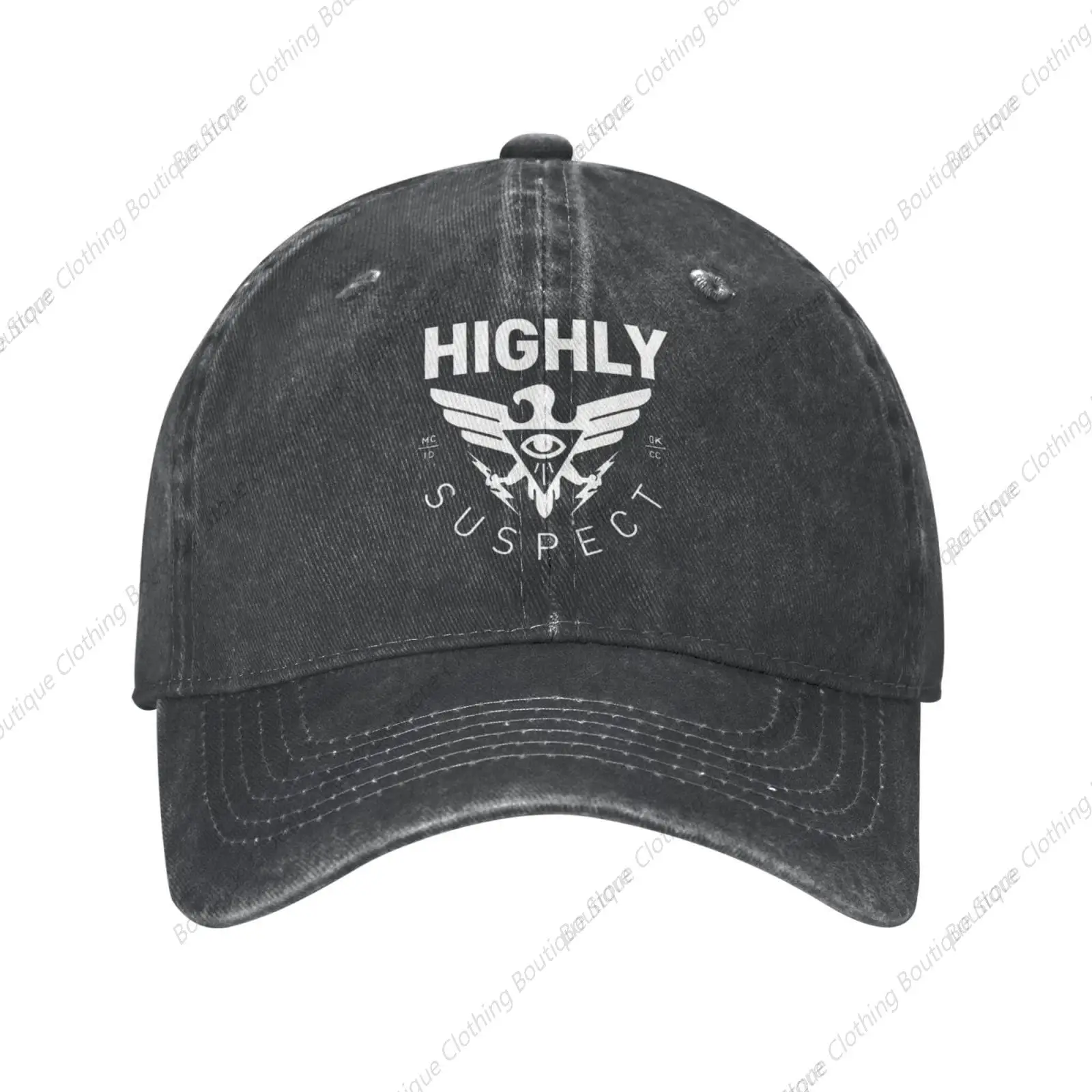 Hat Highly Rock Suspect Band Vintage Jeans Baseball Cap Classic Denim Washed hat Adjustable Black