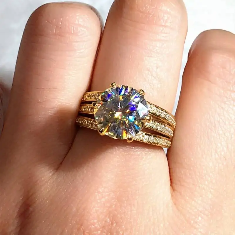 Huitan Damen-Ring mit Krallen-Design, edel, für Partys, goldfarben/silberfarben, mit glänzendem CZ, trendiger, vielseitiger Hochzeits-Accessoires-Schmuck
