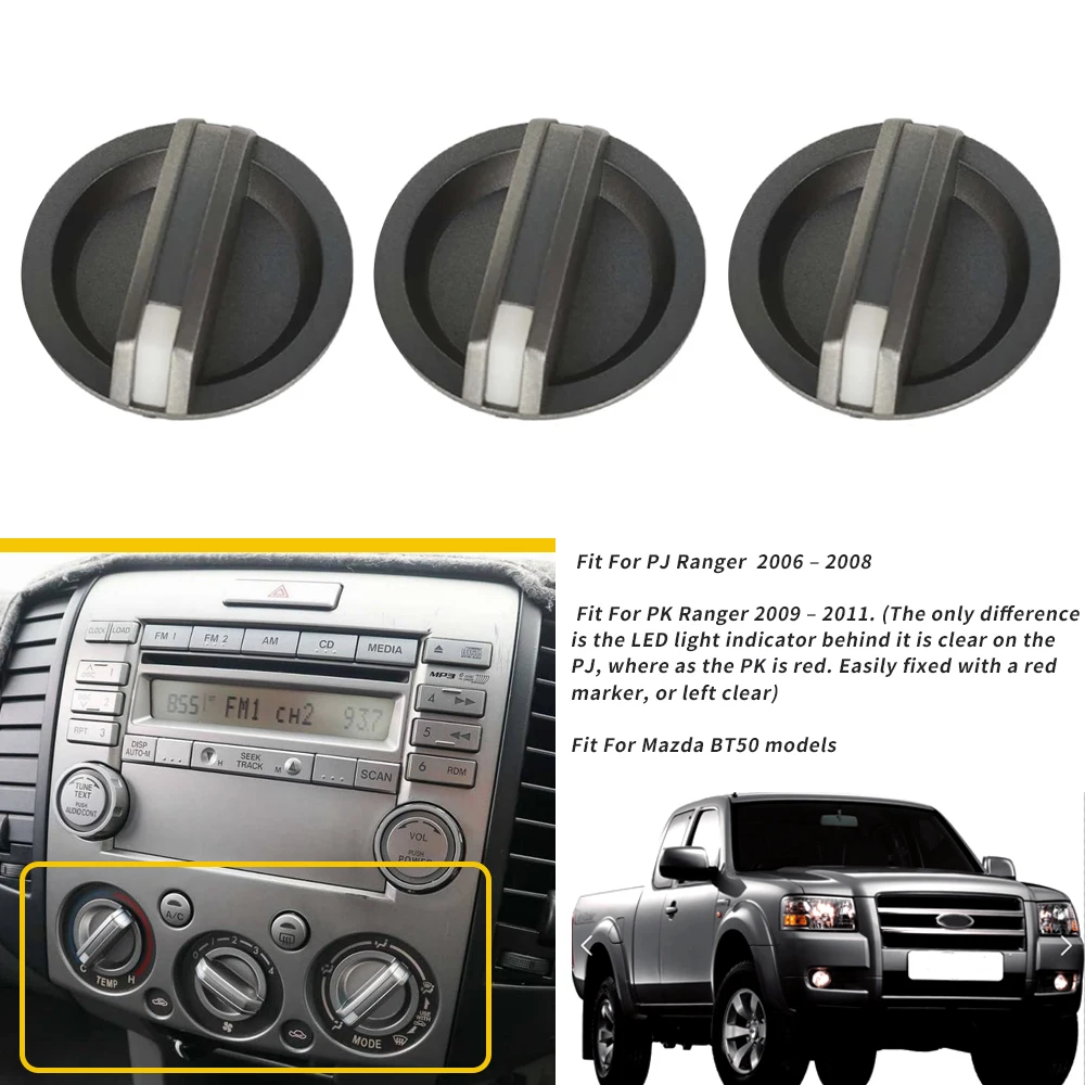 3Pcs For Mazda BT50 For Ford Ranger 2006-2011 Car Vents Air Conditioner A/C Control Switch Knob