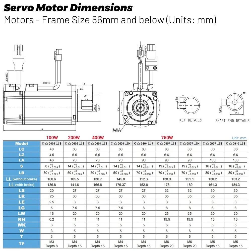 750W Delta B2 Servo Motor Drive Kit 220VAC 0.75KW Delta Servo Kit Brake 2.39NM 3000rpm ASD-B2-0721-B ECMA-C20807RS/ECMA-C20807SS