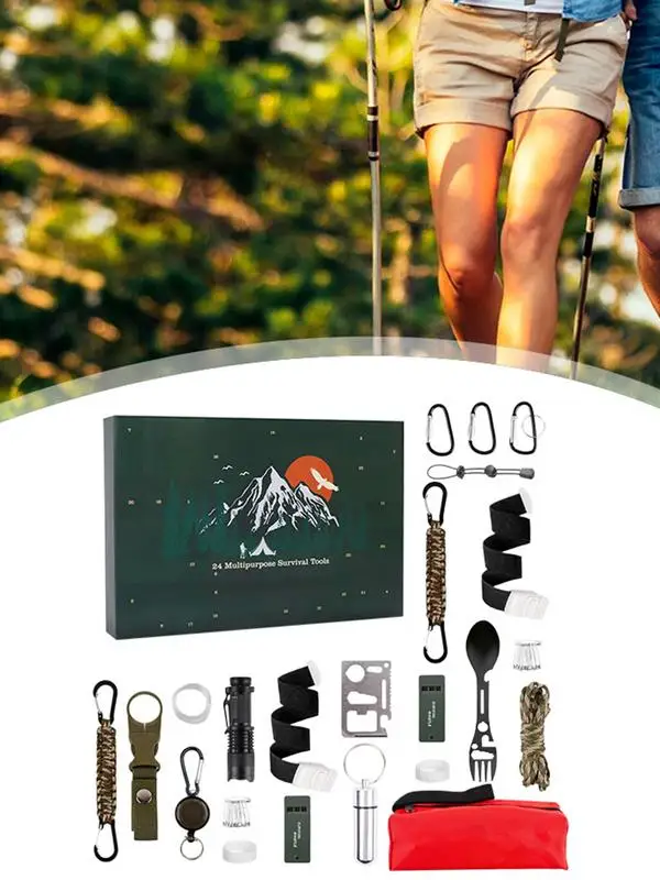 Survival Kit Christmas Advent Calendar 24 Day Christmas Countdown Survival Kit Xmas Gift for Adventurers Climbers Anglers