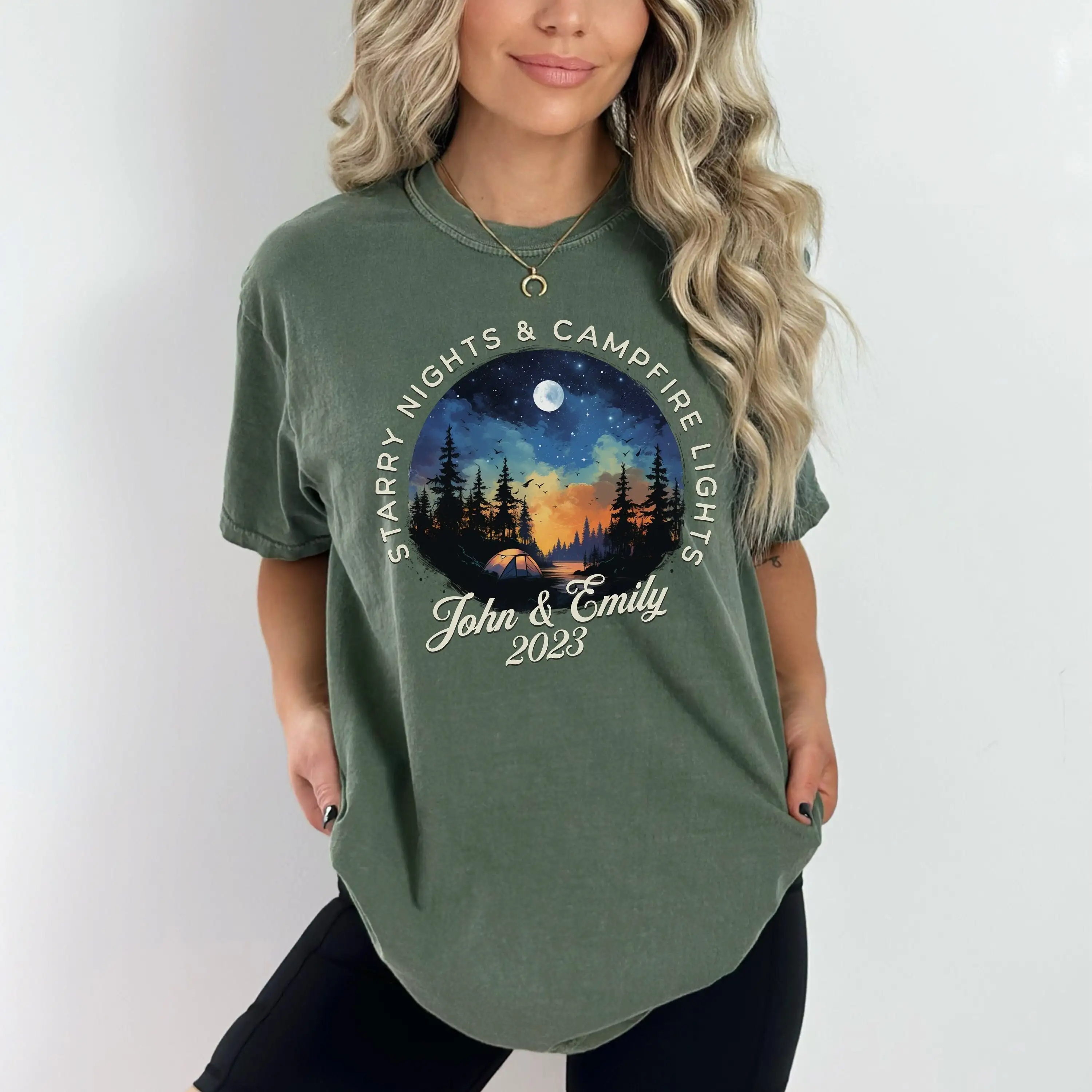 

Personalized Bachelorette T Shirt Camping Wedding Camp Starry Nights Campfire Lights For Bride