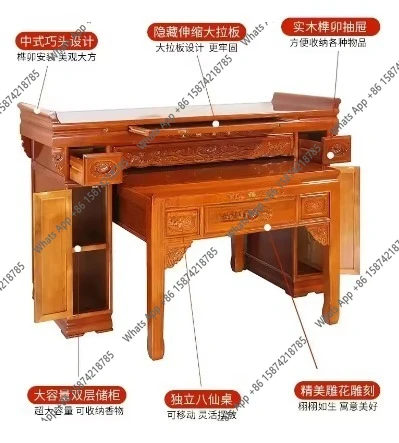 Solid Wood Altar Buddha Shrine a Long Narrow Table Household Table for God of Fortune Fairy Buddha Table image 2