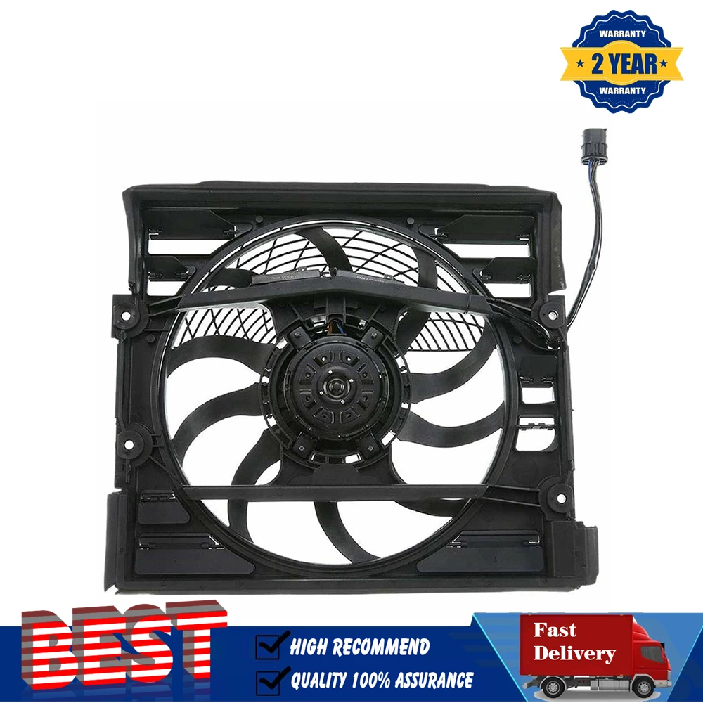 4-insert Radiator Condenser Cooling Fan Assembly for BMW E38 740i 740iL 750iL 3.6L 1996-2001 64548380774 64548369070