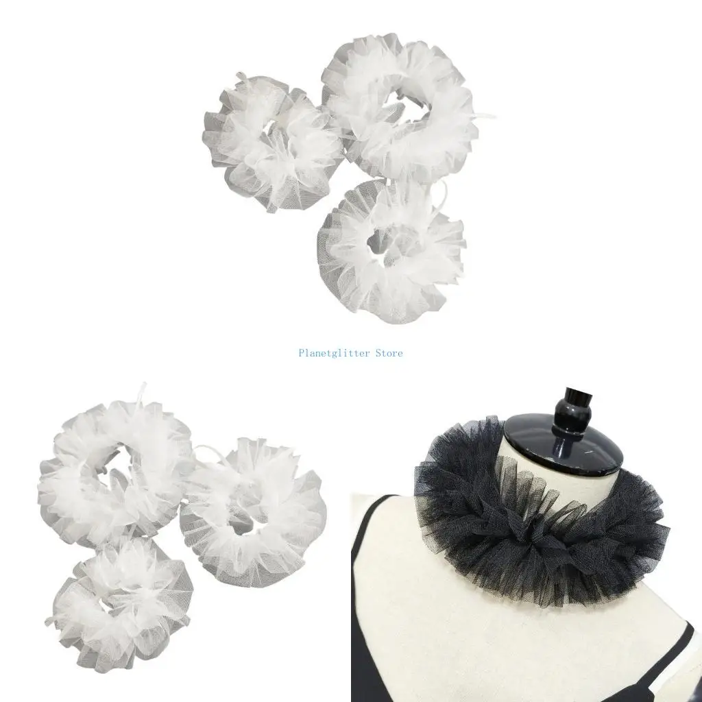 652B Authentic Medieval Costume Accessory Elizabethan Mesh Neck Ruff and and Wrist Cuffs Clown Choker for Masquerades Party