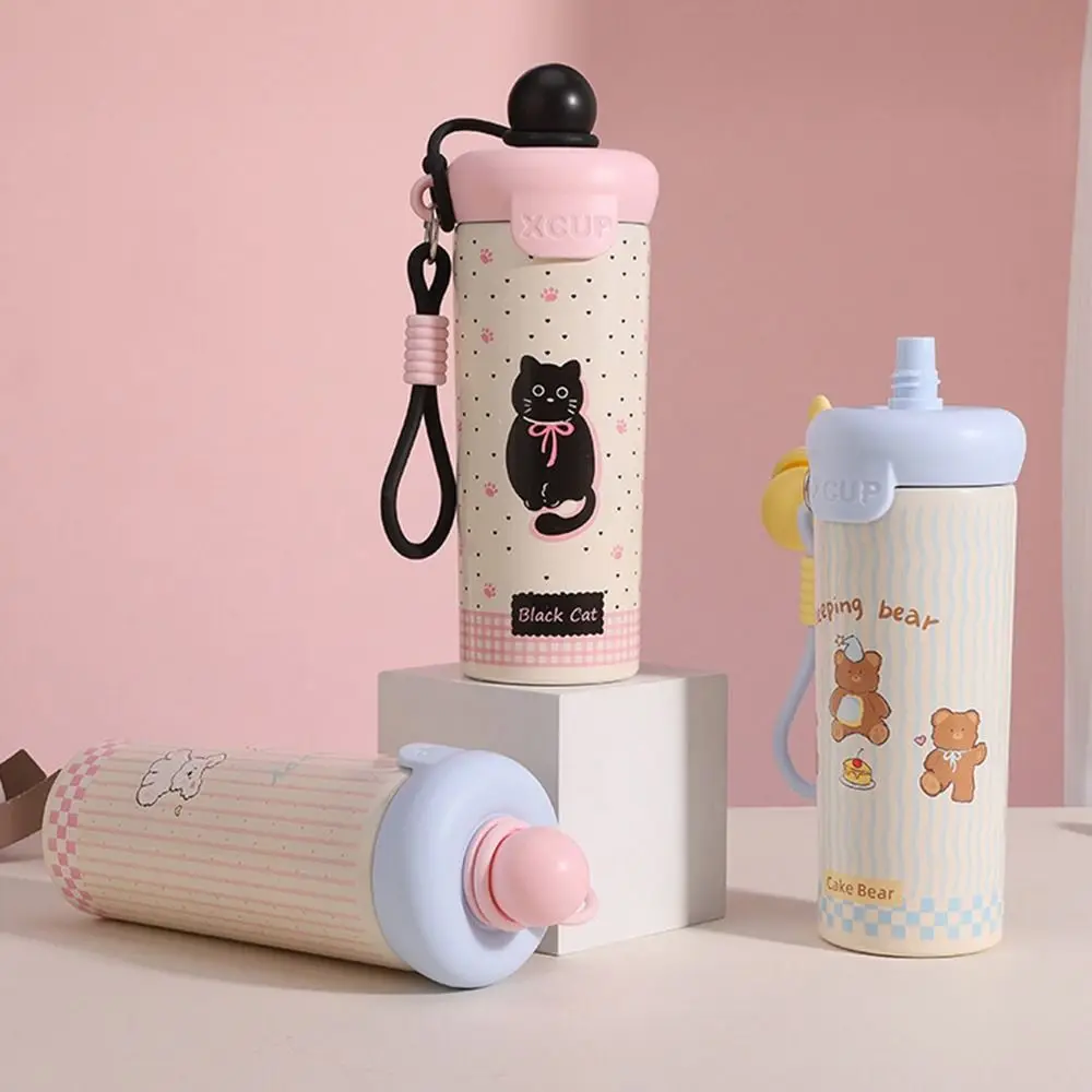 

Drinkware 600ml Insulated Water Bottle Cute Creative Thermos Bottle Large Capacity with Rope Vacuum Flask for Student Children
