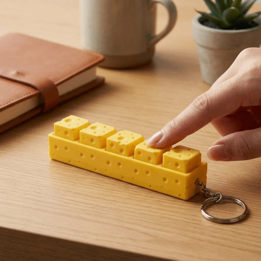 Lovely Cheese Shape Cheese Clicker Fidget Keychain Tactile Keyboard Press Clicking Sound Finger Sturdy Key Ring