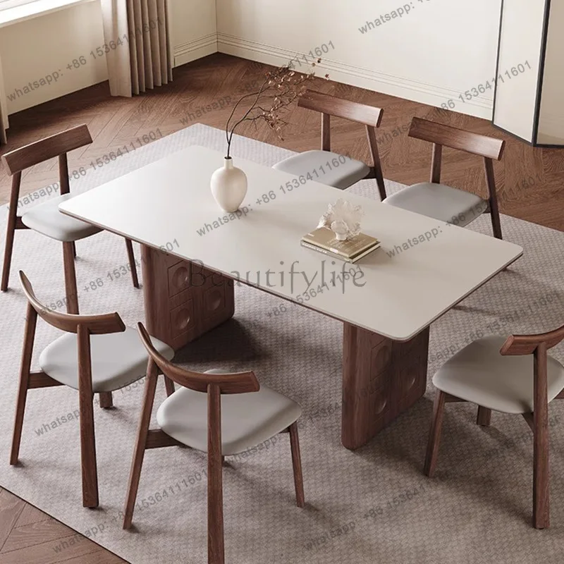 Modern simple walnut rectangular wood grain slate for a medieval solid wood dining table