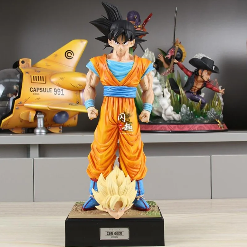 34cm Anime Dragon Ball Z Figures Son Goku Figure 2 Heads Kakarotto Super Saiyan Goku Pvc Statue Model Doll Collection Toys Gifts