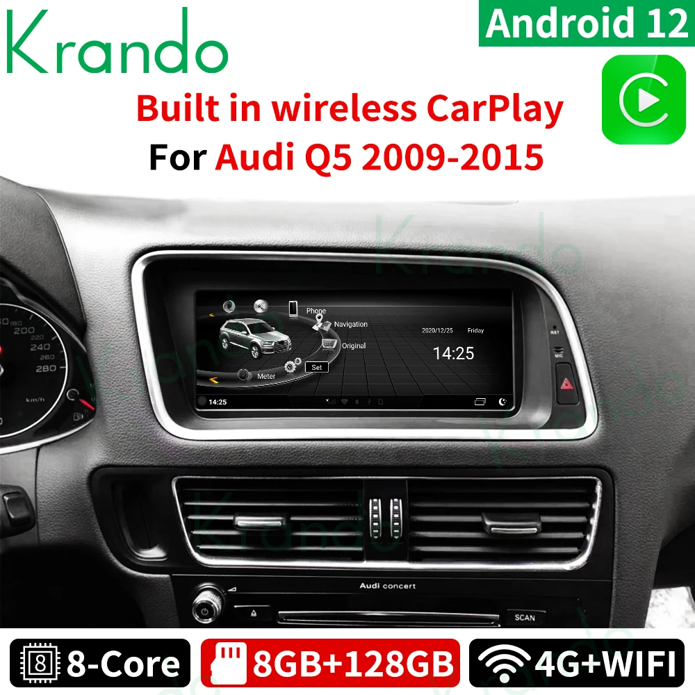 

Krando Android 12,0 8,8 ''оригинальный стиль Автомагнитола для Audi Q5 2009 - 2015 экран зеркальное беспроводное Carplay Playstore 4G SIM