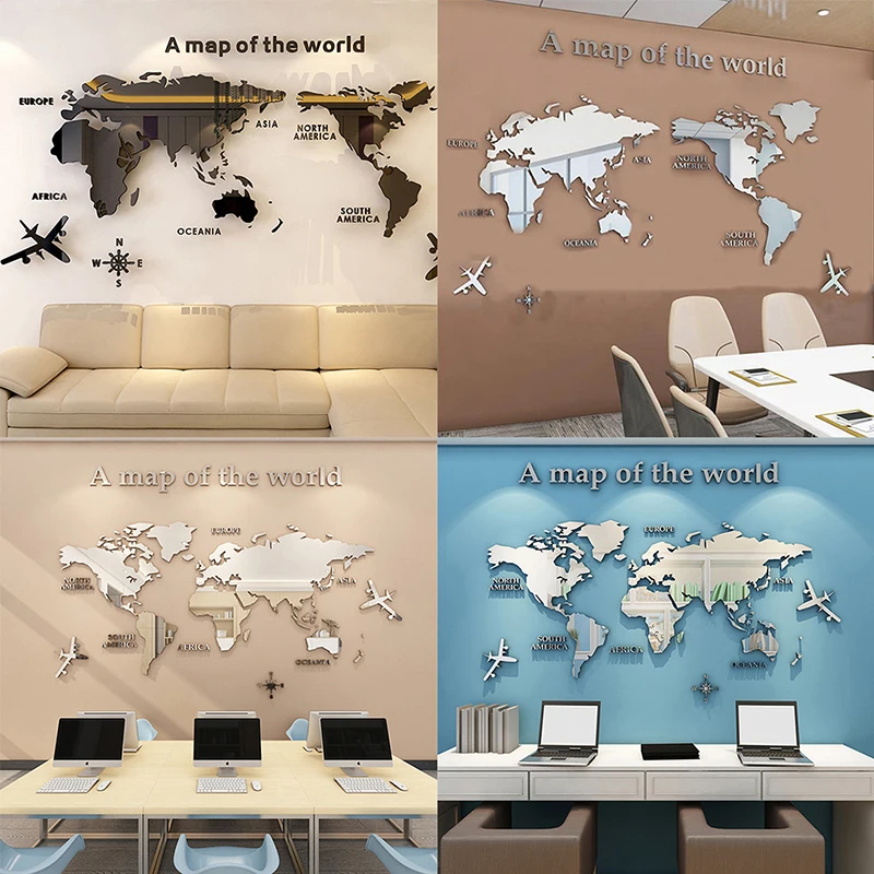 World Map Wall Stickers 3D Acrylic Mirror Sticker Three-dimensional for Living Room Office TV Background Wallpaper Decoration view 6